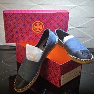 Tory Burch Denim and Black Espadrilles